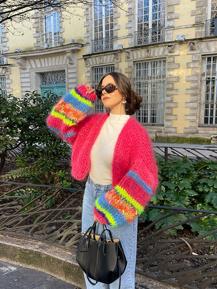 Rosa - gestrickter langärmeliger Pullover für Frauen