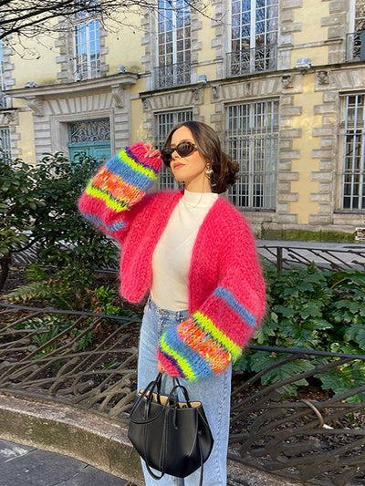 Rosa - gestrickter langärmeliger Pullover für Frauen