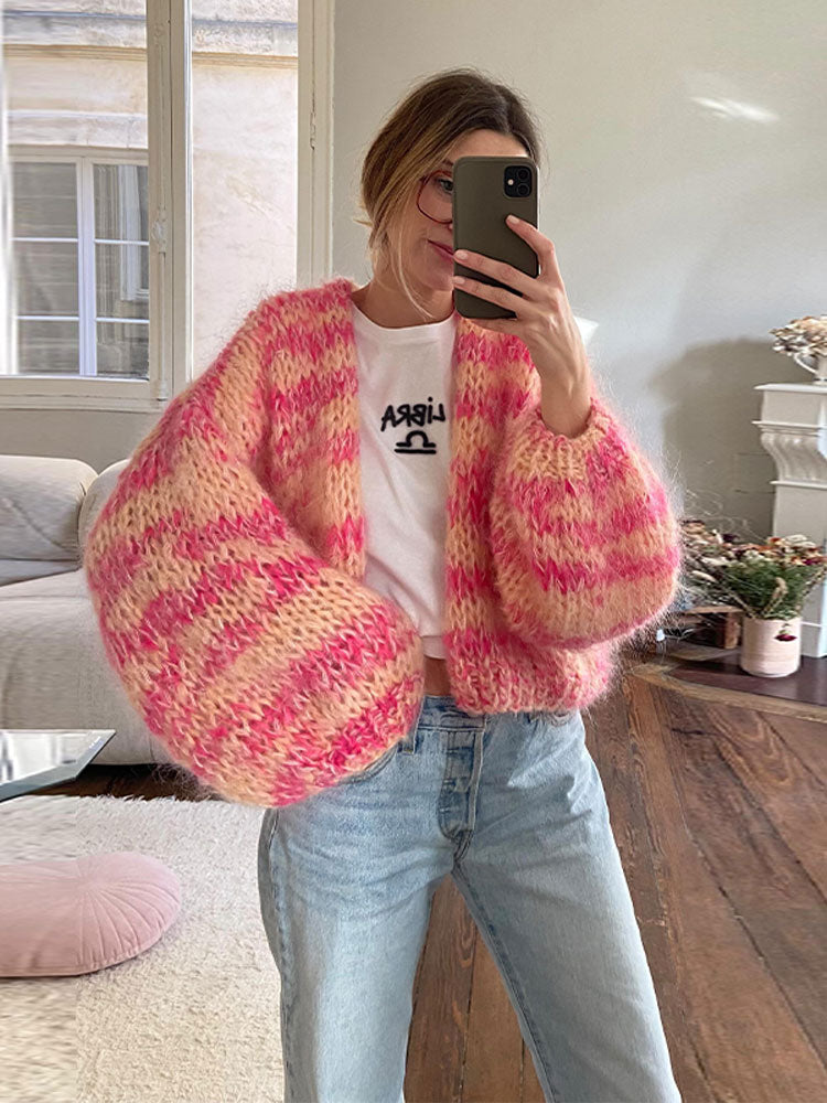Rosa - gestrickter langärmeliger Pullover für Frauen