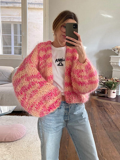 Rosa - gestrickter langärmeliger Pullover für Frauen