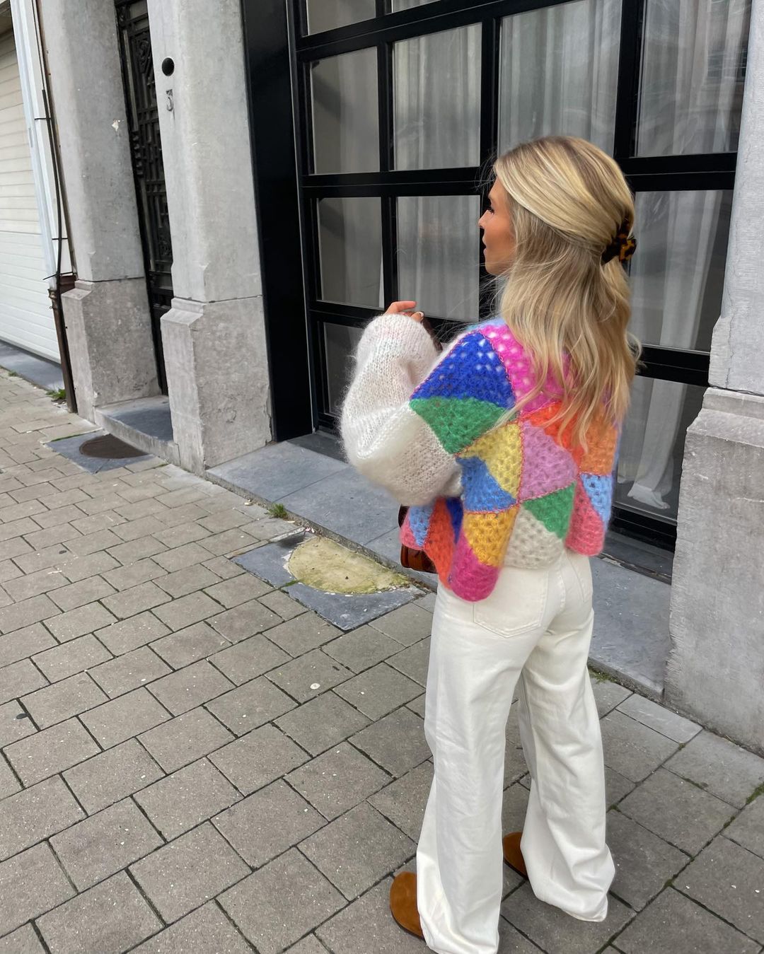 Rosa - gestrickter langärmeliger Pullover für Frauen