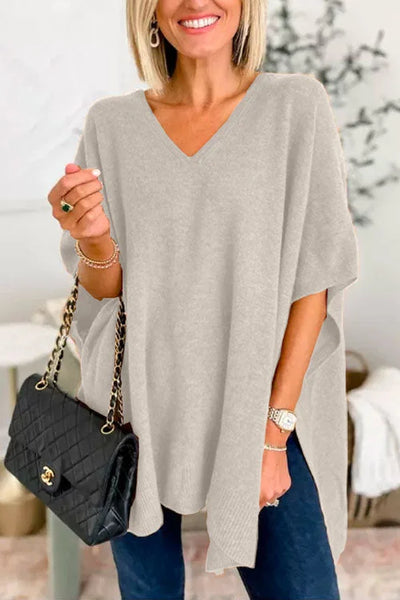 Ruby - schlichter Poncho-Pullover mit V-Ausschnitt, elegante, lockere Passform