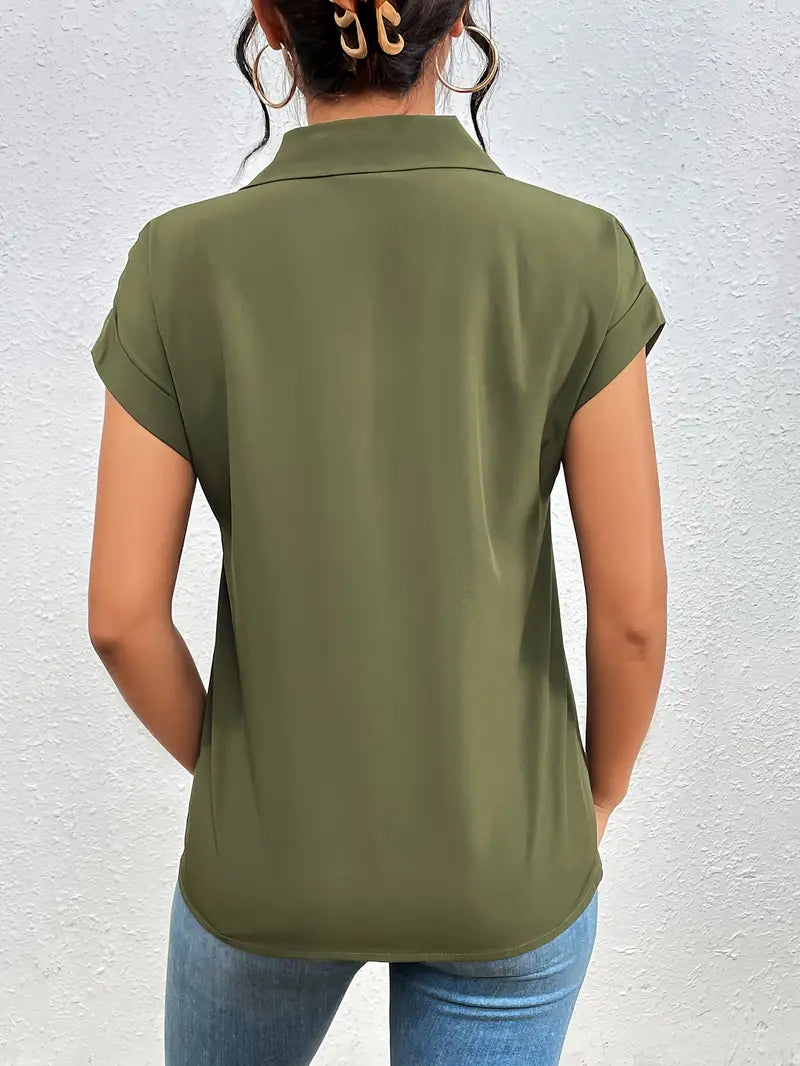 Alfano – Elegante Kurzarm Bluse Mit Reißverschluss