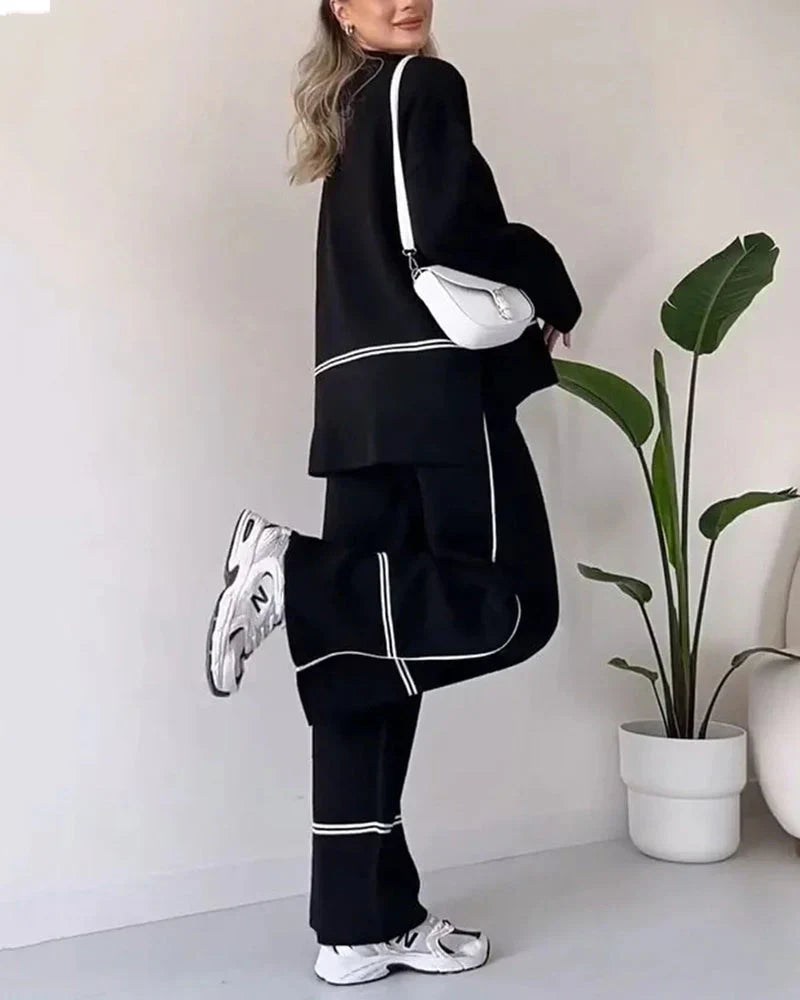 Co-Ord Set – Zweiteiler aus Oversize-Damenpullover und Hose mit weitem Bein