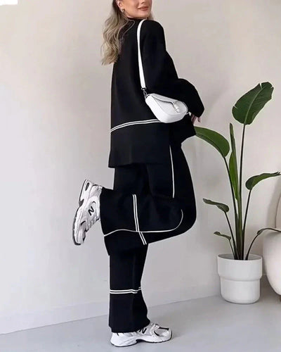 Co-Ord Set – Zweiteiler aus Oversize-Damenpullover und Hose mit weitem Bein