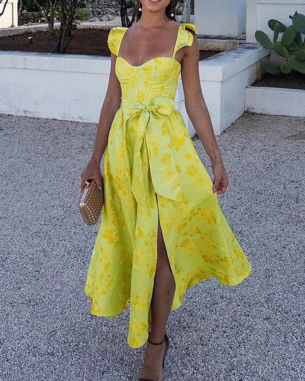 Jessica - Kleid mit Schleife in der Taille und bedruckten Schmetterlingsärmeln