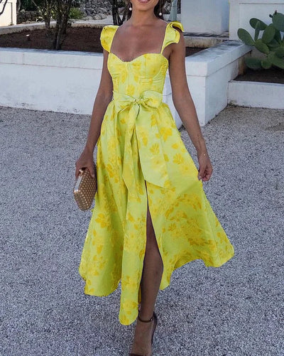 Jessica - Kleid mit Schleife in der Taille und bedruckten Schmetterlingsärmeln