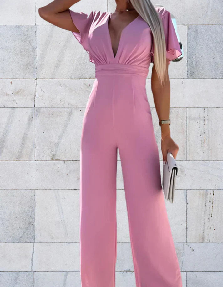 Eldora - stilvoller Jumpsuit mit tiefem V-Ausschnitt und kurzen Ärmeln für einen raffinierten und modischen Look