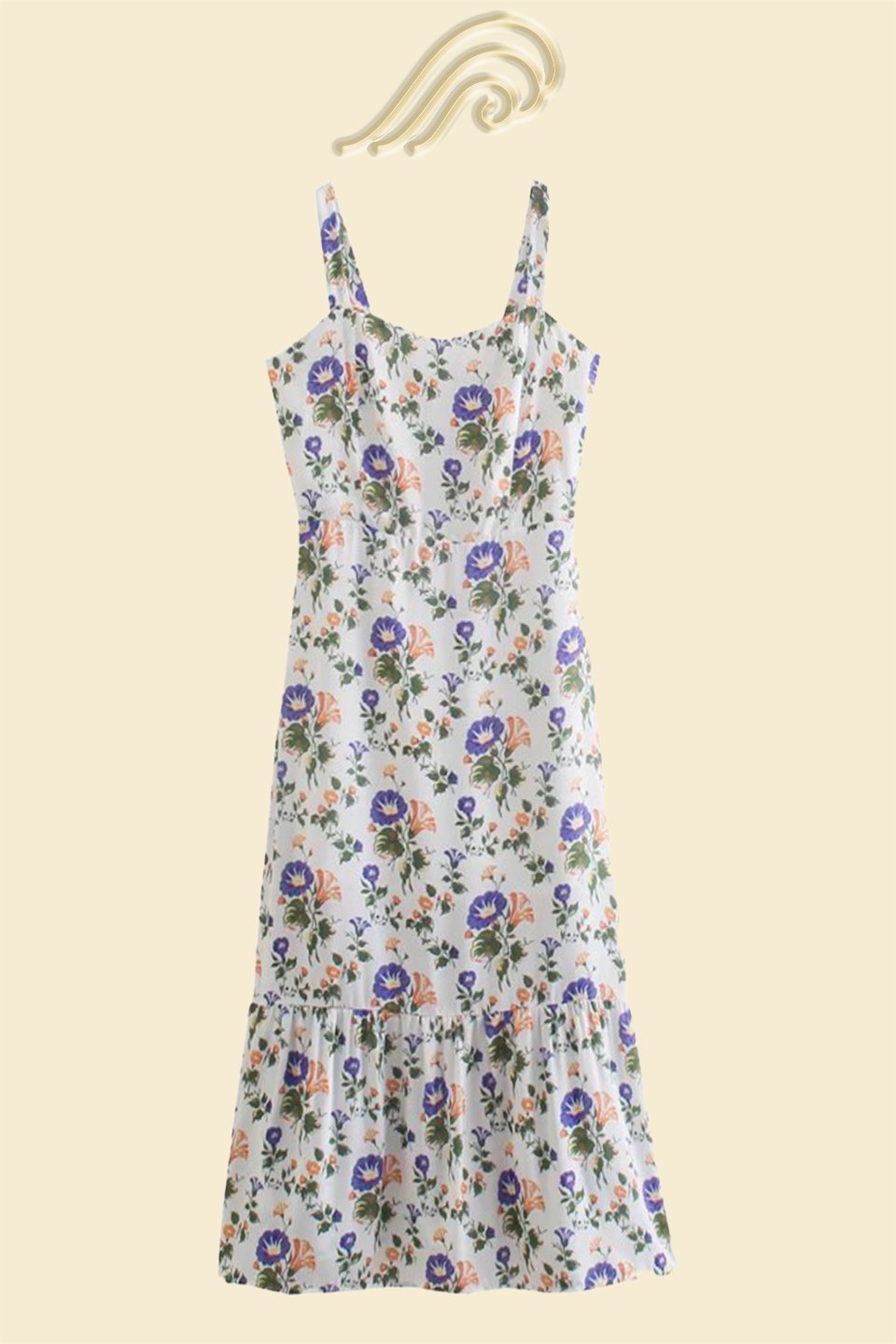 Bedrucktes Auslaufendes Midi-Kleid mit Trägern – Norelle