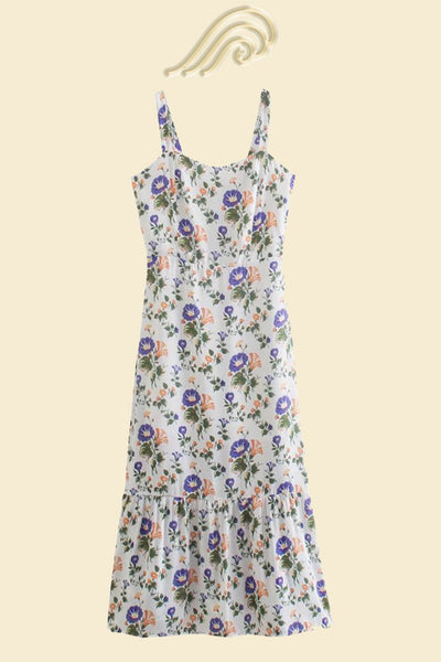 Bedrucktes Auslaufendes Midi-Kleid mit Trägern – Norelle