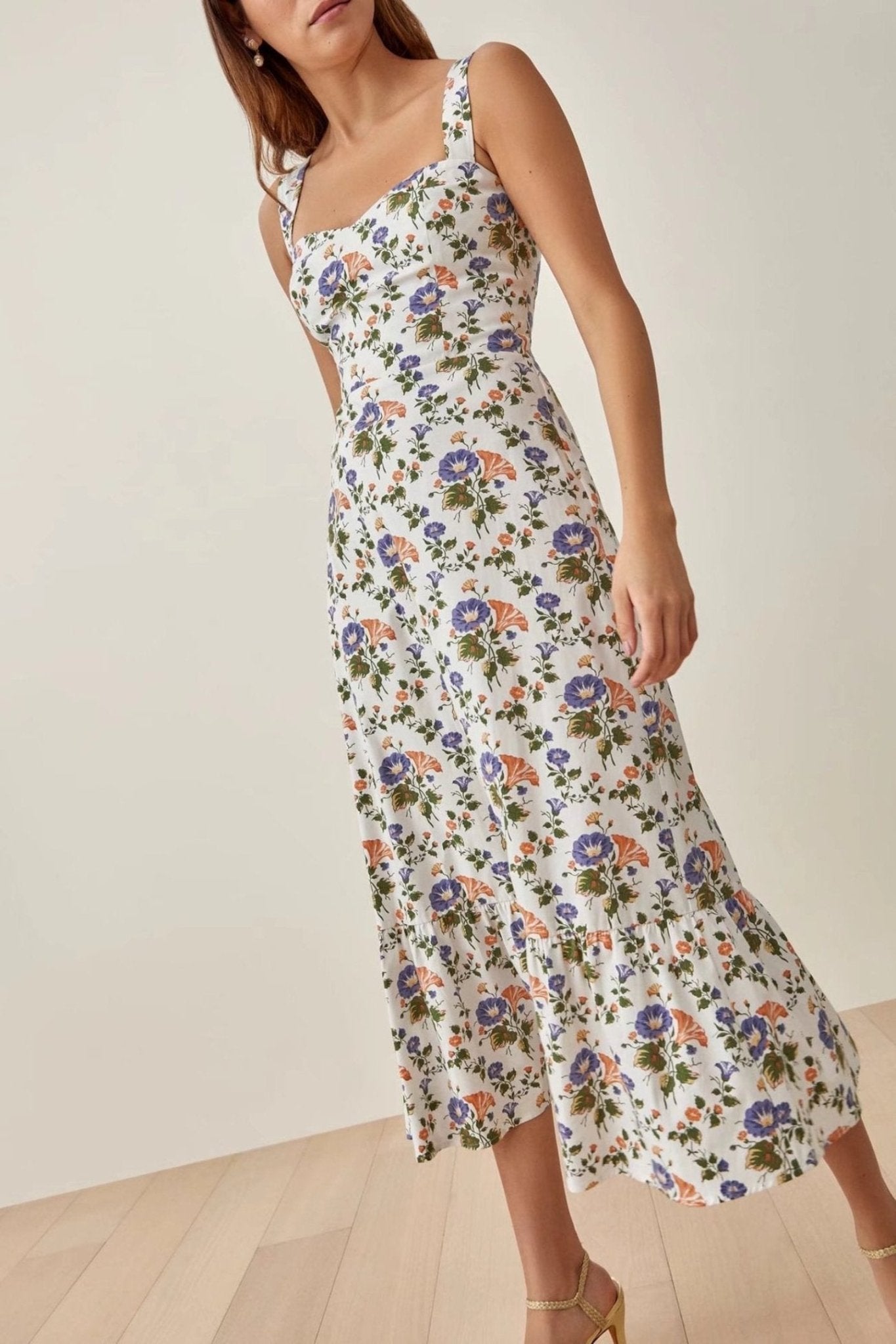 Bedrucktes Auslaufendes Midi-Kleid mit Trägern – Norelle