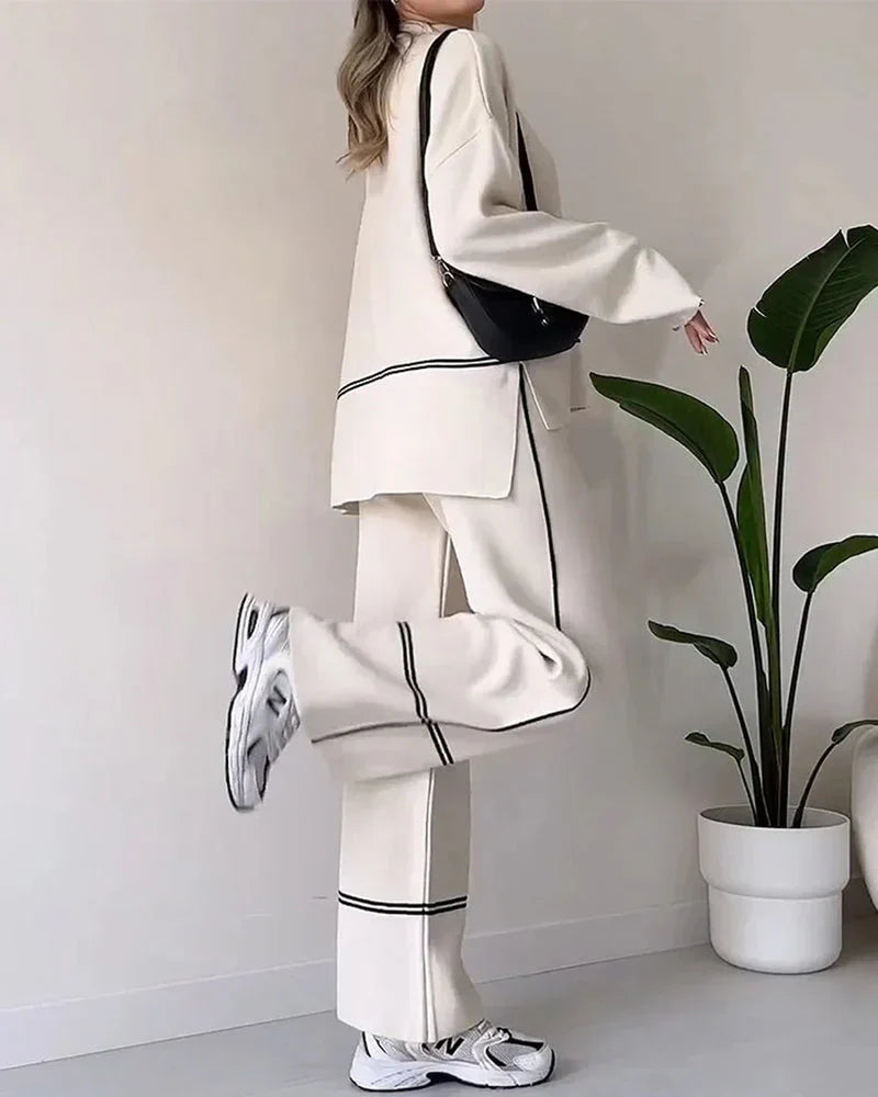 Co-Ord Set – Zweiteiler aus Oversize-Damenpullover und Hose mit weitem Bein