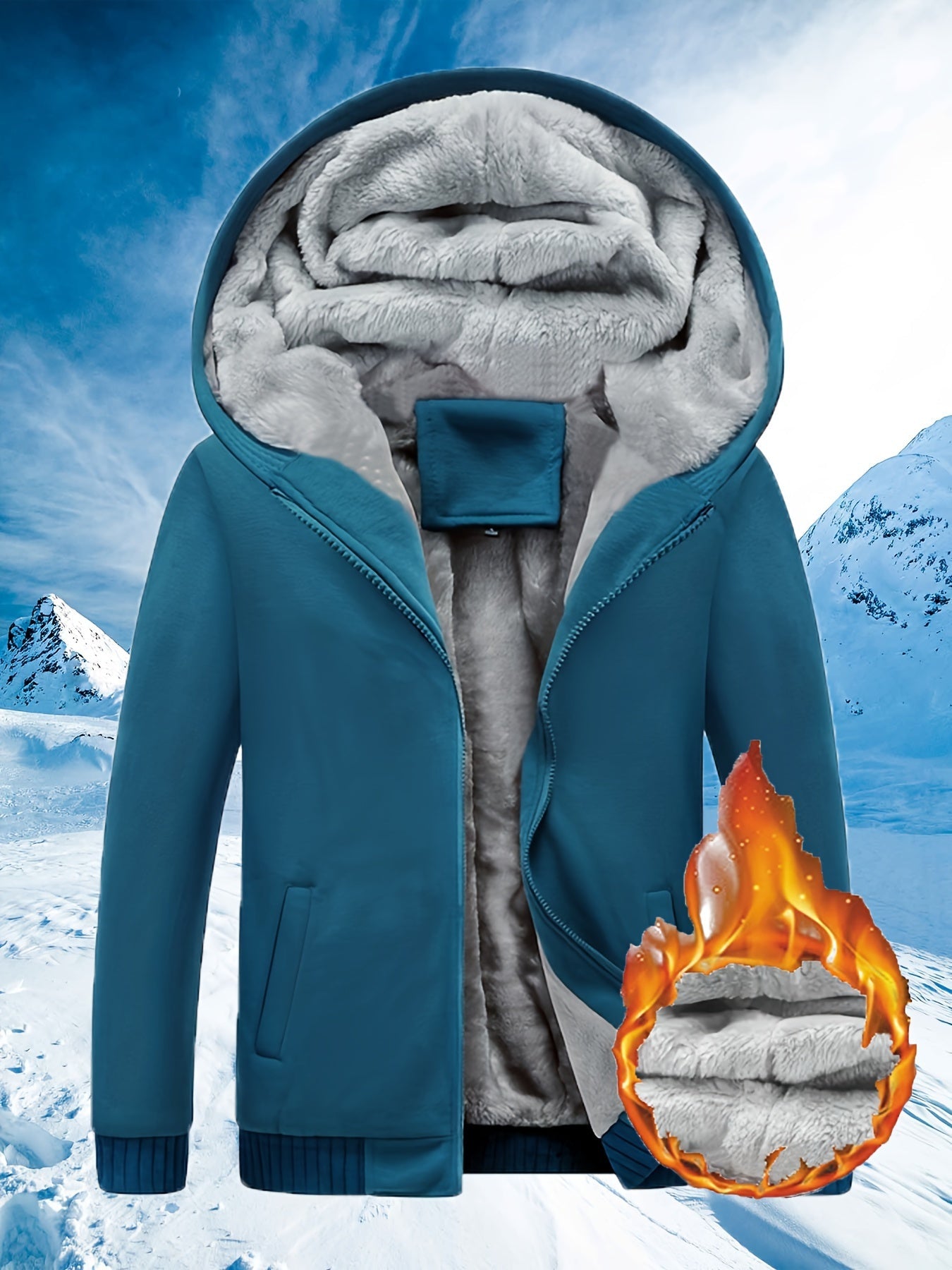 Winterwarme Fleece-Kapuzenjacke mit Reißverschluss