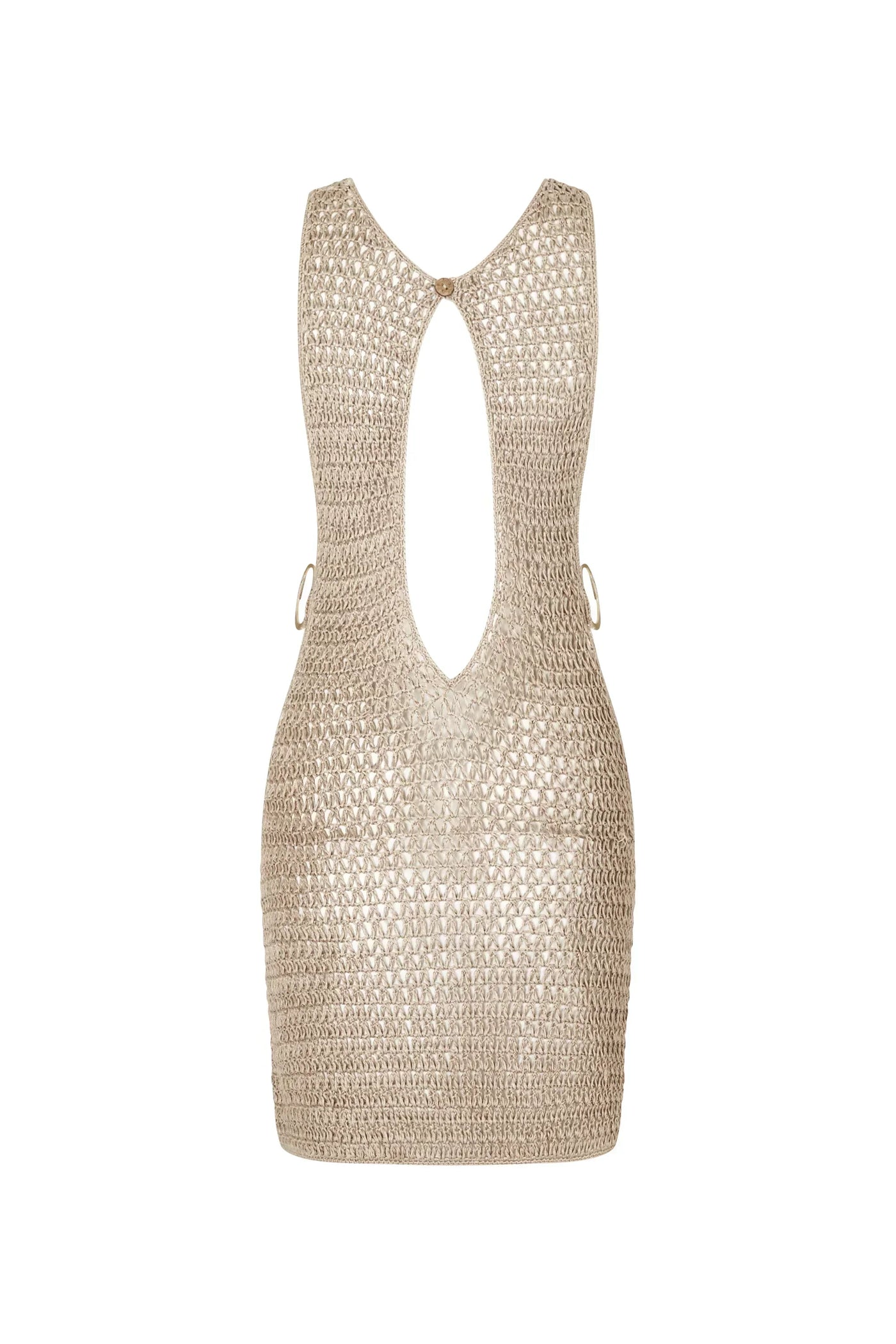 Beige gestricktes durchscheinendes Strandkleid mit luftigem Design – Kaïa