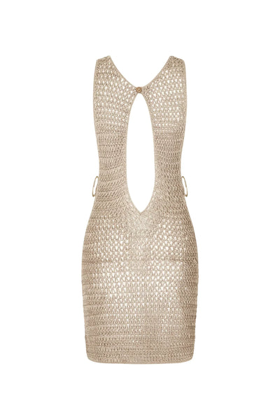 Beige gestricktes durchscheinendes Strandkleid mit luftigem Design – Kaïa