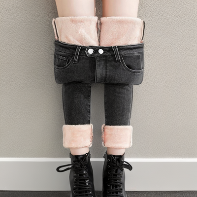 Iyanna - warme, mit Fleece gefütterte Denim-Leggings