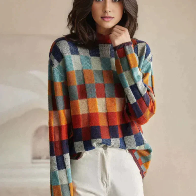 Anna - Patchwork-Rollkragenpullover aus Kaschmir Couture