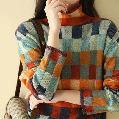 Anna - Patchwork-Rollkragenpullover aus Kaschmir Couture
