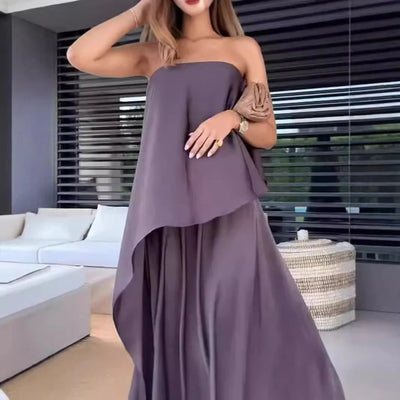 Zweiteiliges Schulterfreies Blusen- und Maxirock-Set für Damen – Jolina