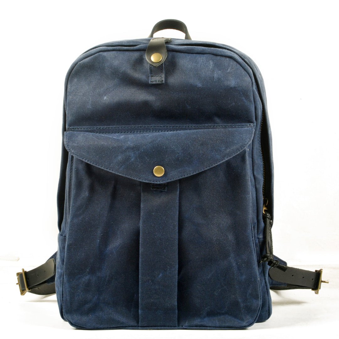 Michi | Herren Leinwand Robust Vintage Rucksack | Fronttasche