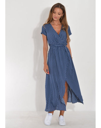 Yasmine V-Ausschnitt Kleid | Stilvolles Floral- und Punktemuster für Jedes Wetter
