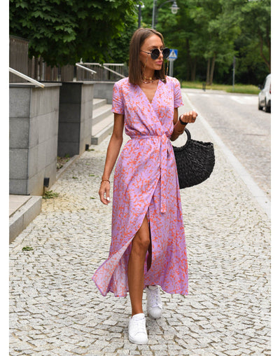 Yasmine V-Ausschnitt Kleid | Stilvolles Floral- und Punktemuster für Jedes Wetter