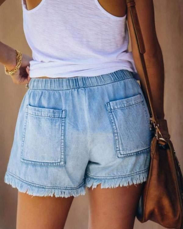 Pamela - einfarbige Denim-Shorts mit Kordelzug