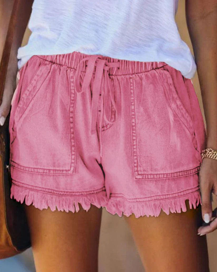 Pamela - einfarbige Denim-Shorts mit Kordelzug