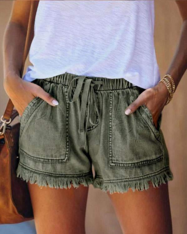 Pamela - einfarbige Denim-Shorts mit Kordelzug