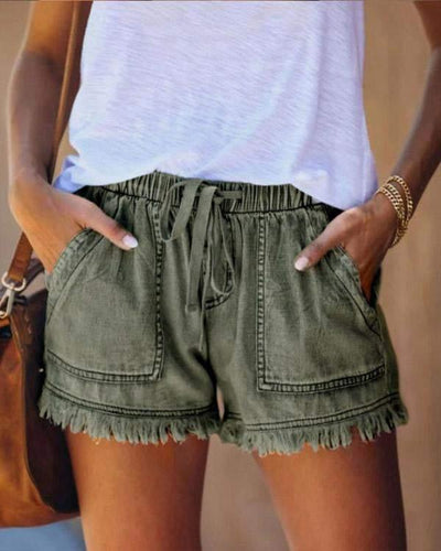 Pamela - einfarbige Denim-Shorts mit Kordelzug