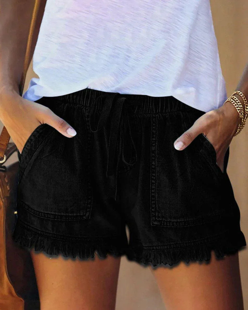 Pamela - einfarbige Denim-Shorts mit Kordelzug