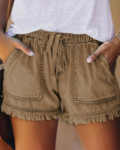 Pamela - einfarbige Denim-Shorts mit Kordelzug