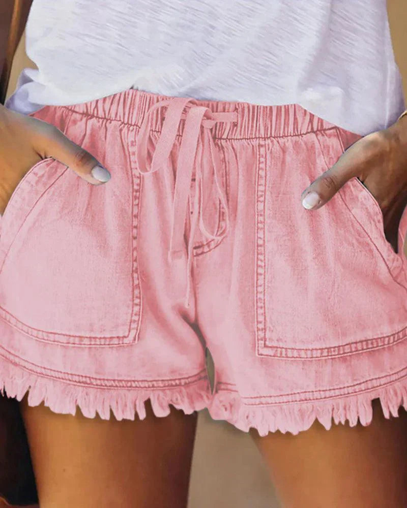 Pamela - einfarbige Denim-Shorts mit Kordelzug