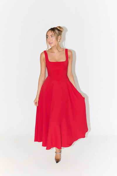Yade Hochtailliertes Midi-Kleid Mit Quadrat-Ausschnitt Für Jeden Anlass