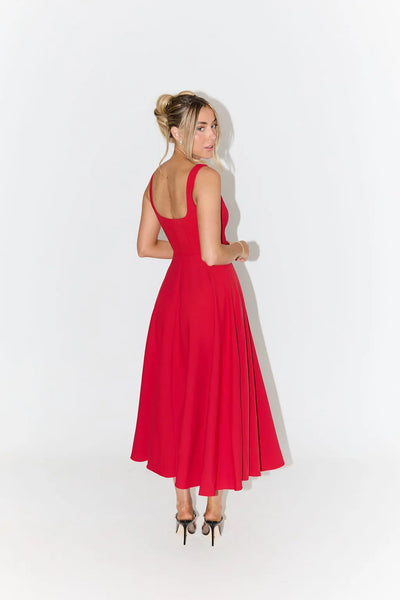 Yade Hochtailliertes Midi-Kleid Mit Quadrat-Ausschnitt Für Jeden Anlass