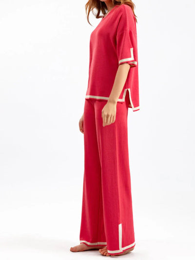 Loungewear-Set – Kurzarm-Shirt und Hose mit weitem Bein für Damen, zweiteiliges Set