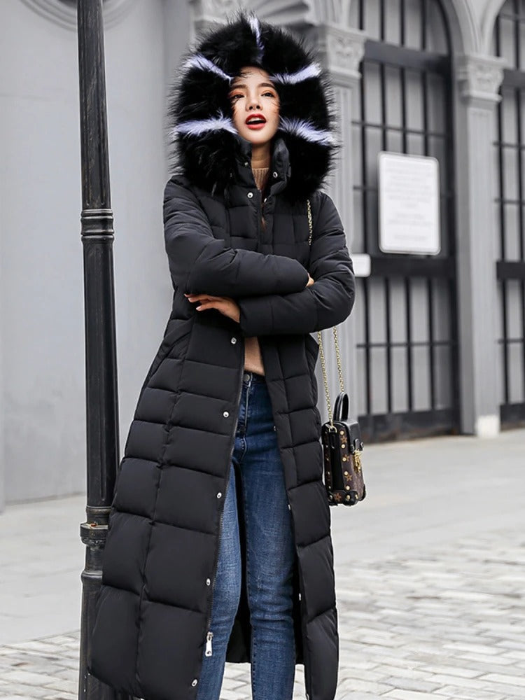 Aniyah - langer warmer Wintermantel mit Gürtel für Frauen