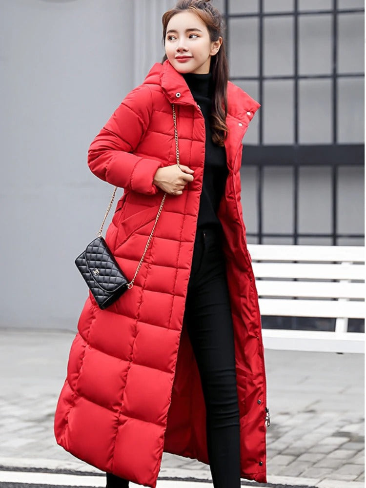 Aniyah - langer warmer Wintermantel mit Gürtel für Frauen