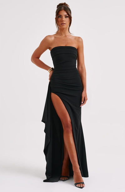 Alina Strapless Maxi Kleid – Elegantes, Figurbetontes Design mit Hohem Schlitz für Frühling